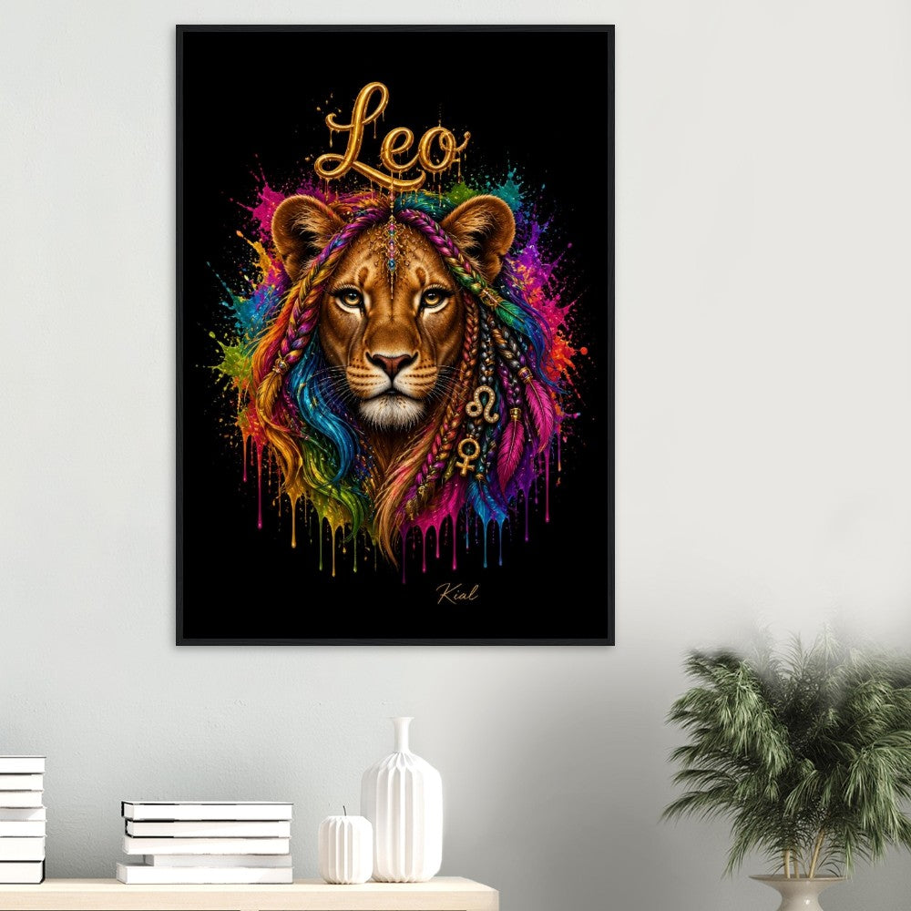 Leo Neon Zodiac Lion Poster, Colorful Wall Art, Artistic Astrology Canvas, Zodiac Gift for Her, Danish Art Studio
