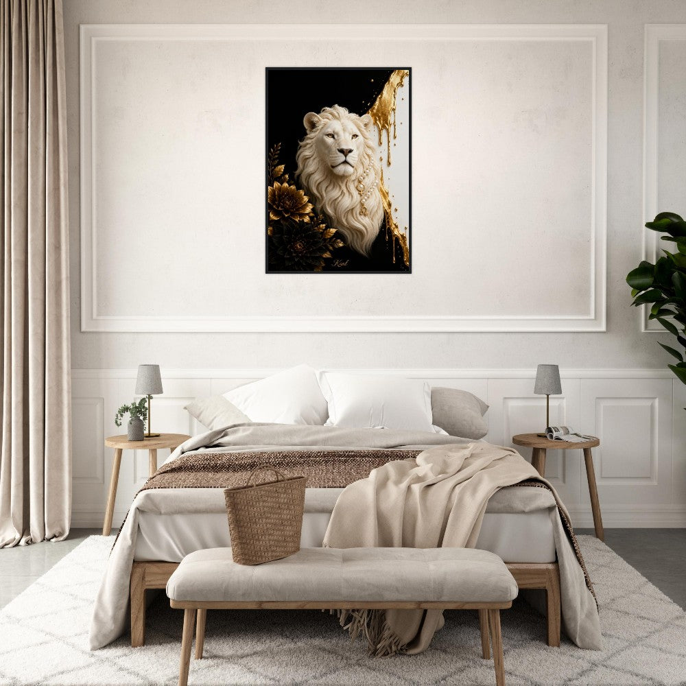 Leo Zodiac Lion Poster, Gold Wall Art, Astrology Canvas, Lion Portrait, Zodiac Gift for Her, Danish Art Studio