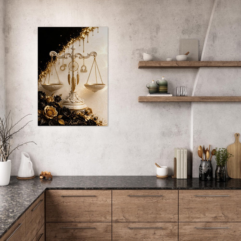 Libra Zodiac Scales Poster, Gold Wall Art, Astrology Canvas, Scales Portrait, Zodiac Gift for Him, Danish Art Studio