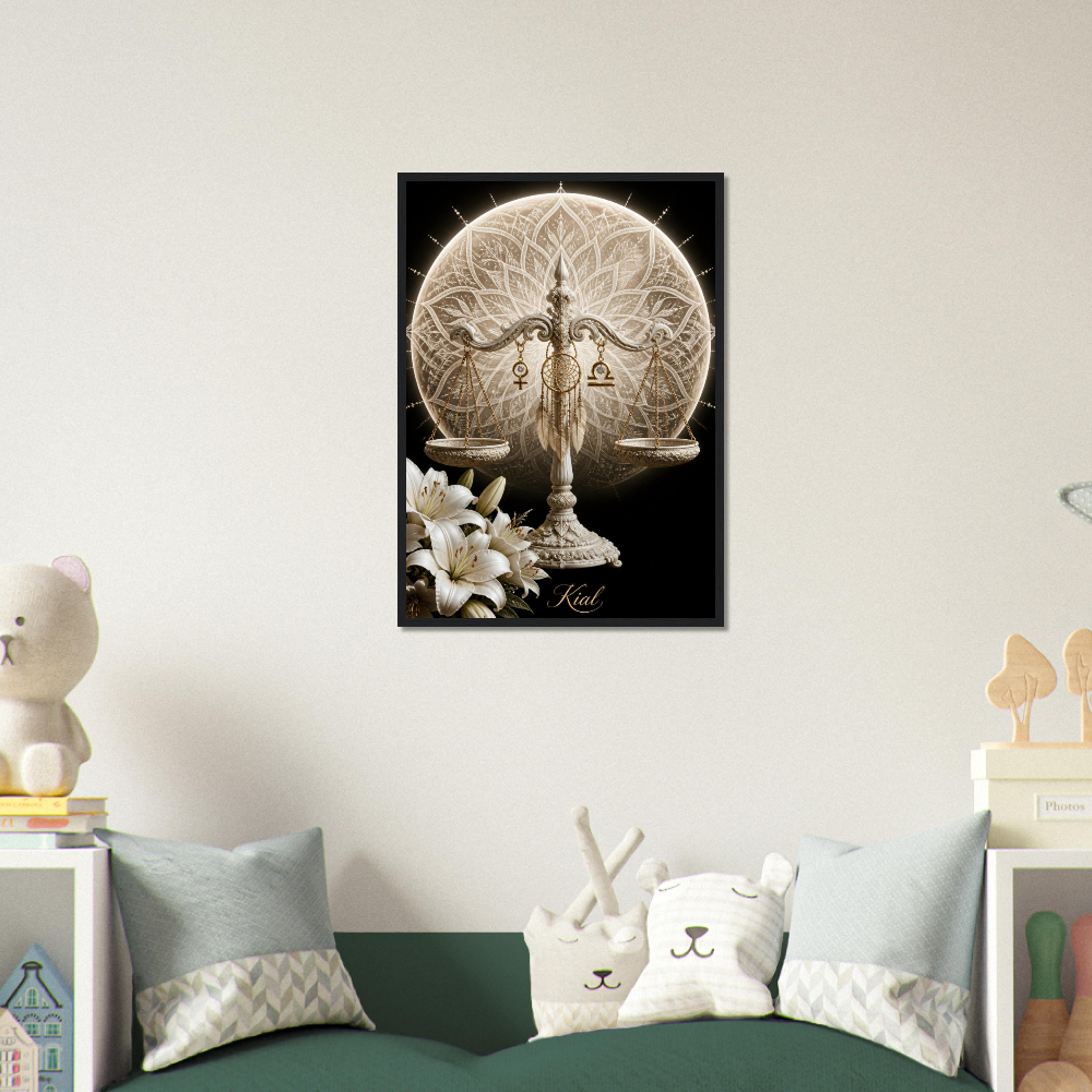 Libra Zodiac Scales Poster, Gold Wall Art, Astrology Canvas, Scales Portrait, Zodiac Gift for Her, Danish Art Studio