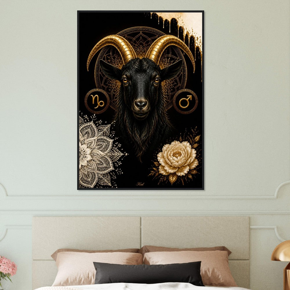 Capricorn Zodiac Goat Poster, Gold Wall Art, Astrology Canvas, Goat Portrait, Zodiac Gift for Him, Danish Art Studio