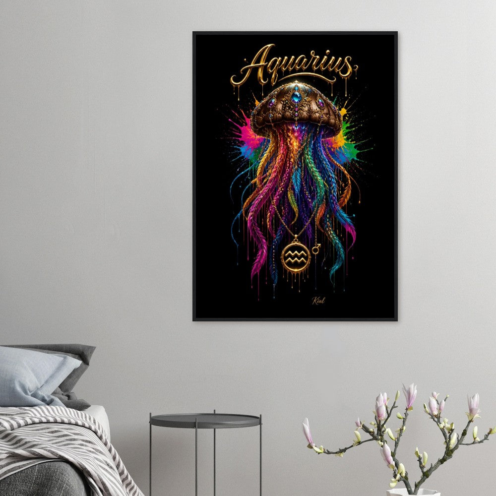 Aquarius Neon Zodiac Jellyfish Poster, Colorful Wall Art, Zodiac Gift for Him, Danish Art Studio
