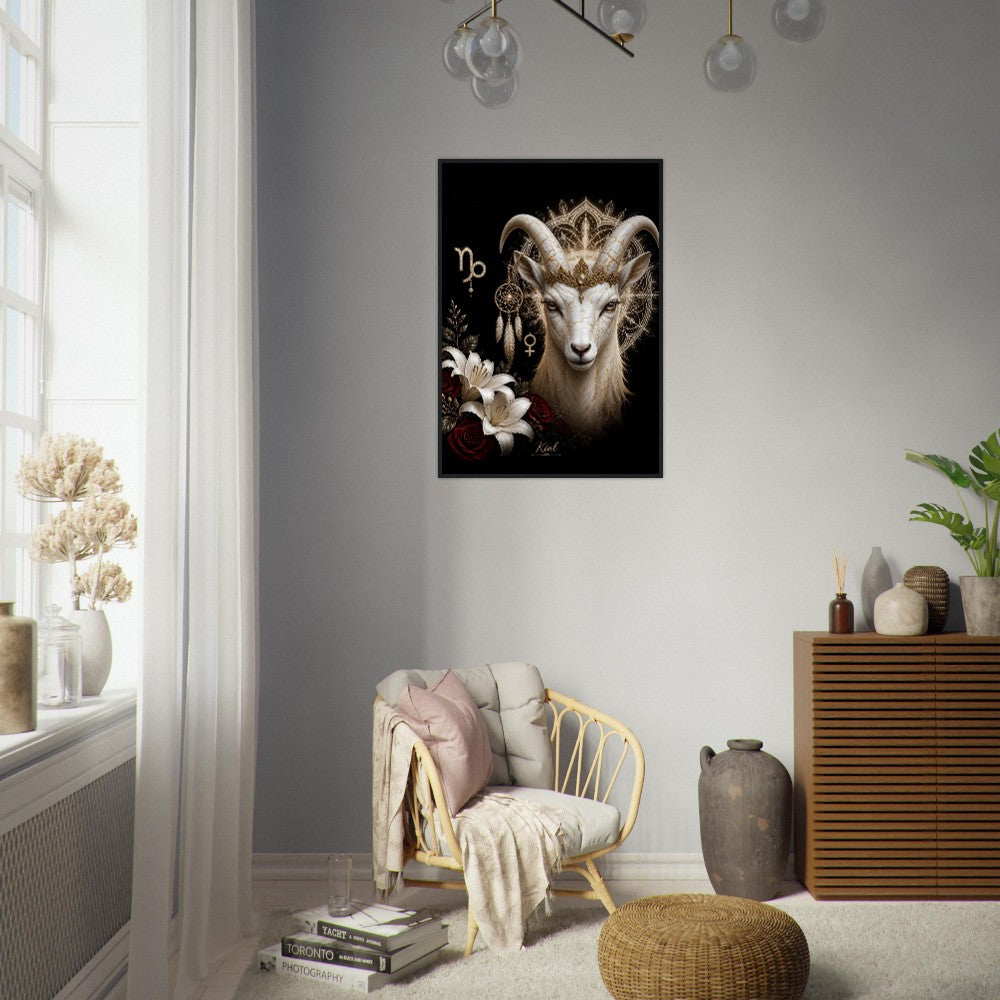 Capricorn Zodiac Goat Poster, Gold Wall Art, Astrology Canvas, Goat Portrait, Zodiac Gift for Her, Danish Art Studio