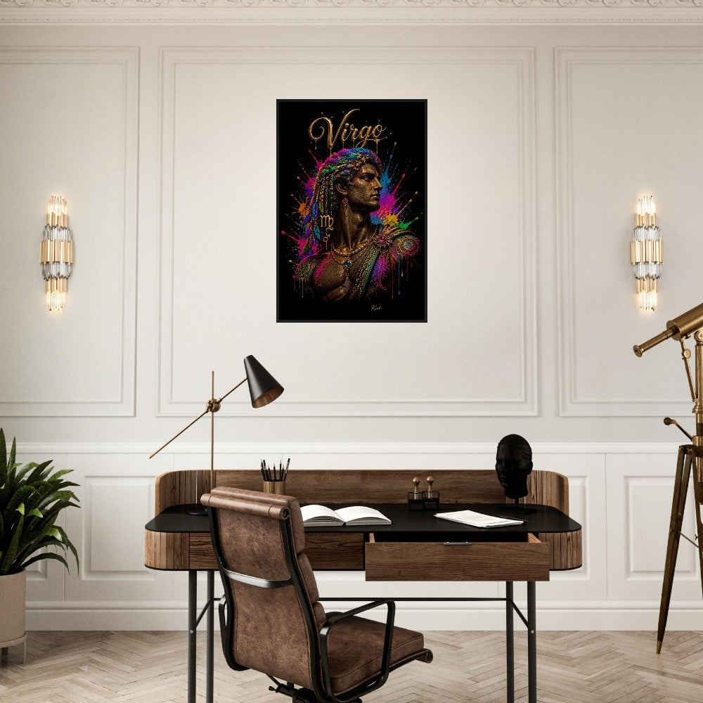 Virgo Neon Zodiac Maiden Poster, Colorful Wall Art, Artistic Astrology Canvas, Zodiac Gift for Him, Danish Art Studio