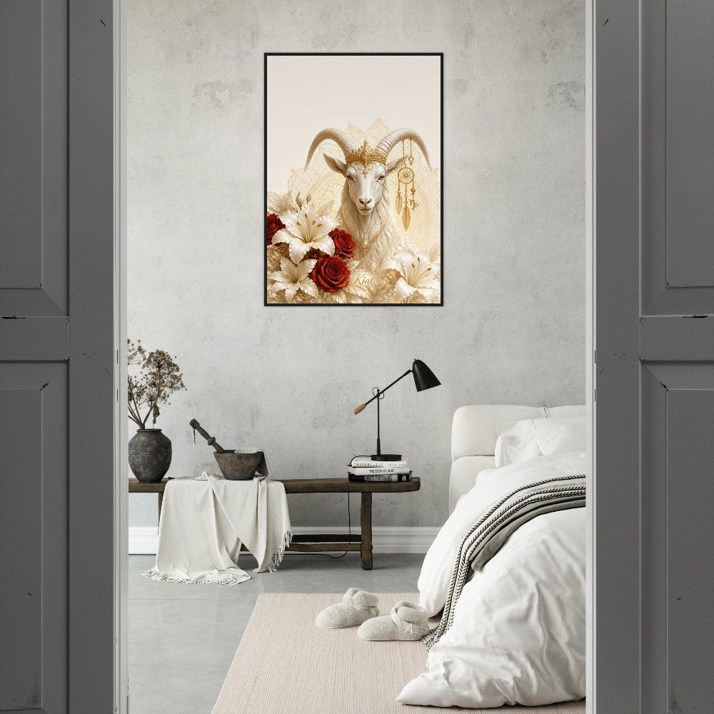 Capricorn Zodiac Goat Poster, Gold Wall Art, Astrology Canvas, Goat Portrait, Zodiac Gift for Her, Danish Art Studio