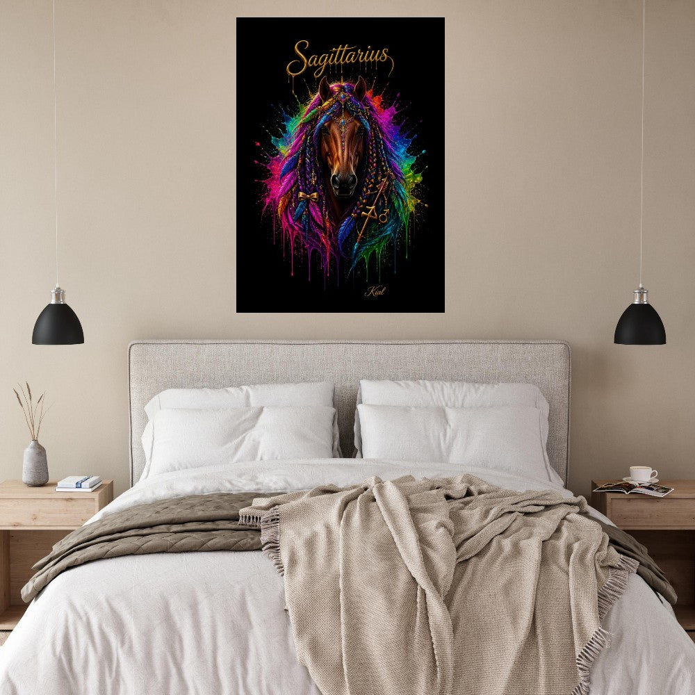 Sagittarius Neon Zodiac Horse Poster, Colorful Wall Art, Zodiac Gift for Him, Danish Art Studio