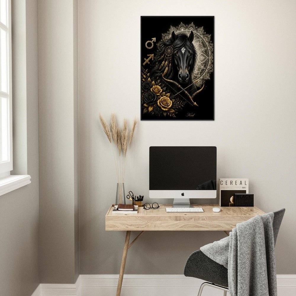 Sagittarius Zodiac Horse Poster, Gold Wall Art, Zodiac Gift for Him, Danish Art Studio