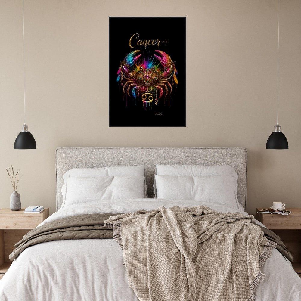 Cancer Neon Zodiac Crab Poster, Colorful Wall Art, Artistic Astrology Canvas, Zodiac Gift for Her, Danish Art Studio