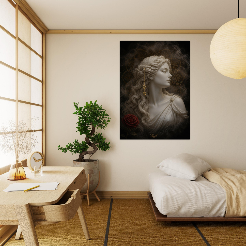 Virgo Zodiac Maiden Poster, Gold Wall Art, Astrology Canvas, Maiden Portrait, Zodiac Gift for Her, Danish Art Studio