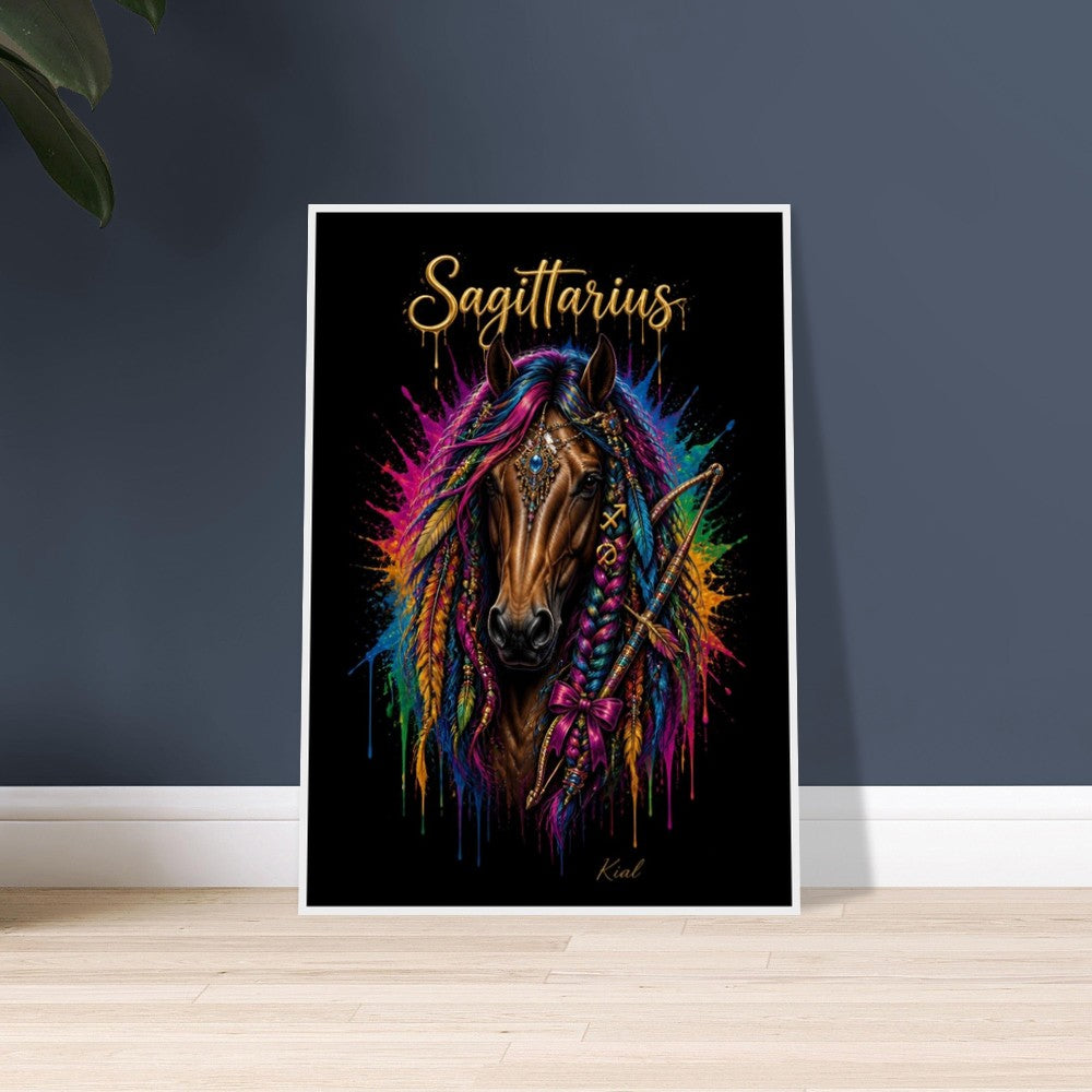 Sagittarius Neon Zodiac Horse Poster, Colorful Wall Art, Zodiac Gift for Him, Danish Art Studio