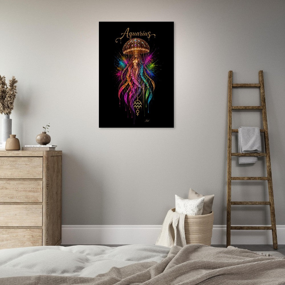 Aquarius Neon Zodiac Jellyfish Poster, Colorful Wall Art, Zodiac Gift for Him, Danish Art Studio