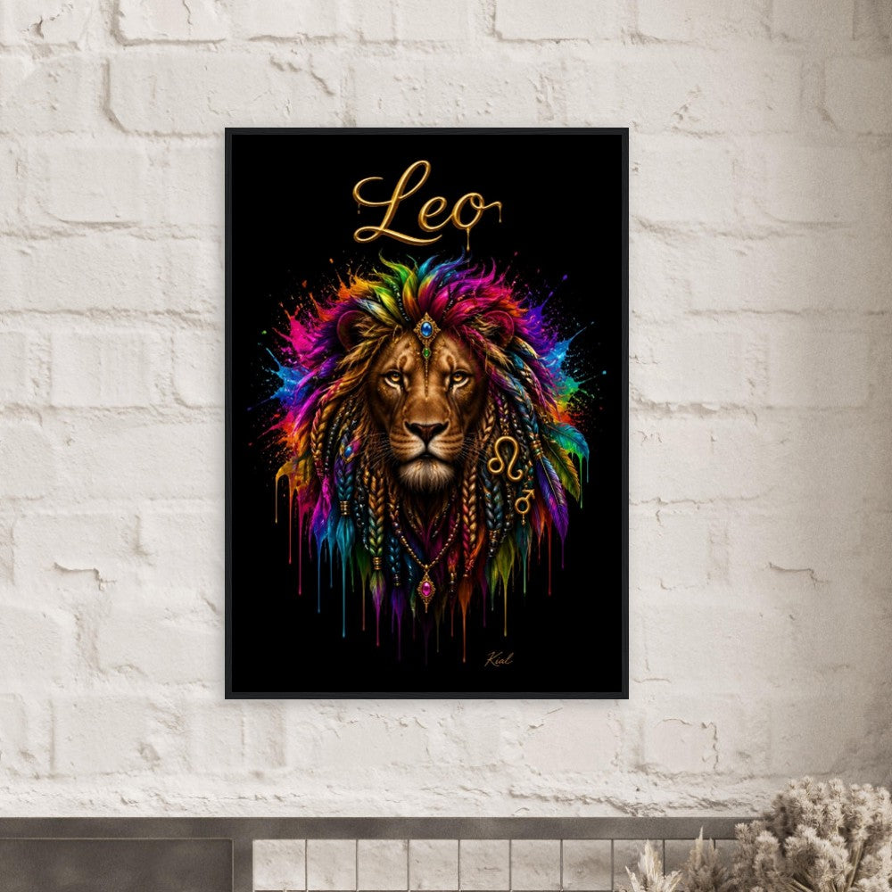 Leo Neon Zodiac Lion Poster, Colorful Wall Art, Artistic Astrology Canvas, Zodiac Gift for Him, Danish Art Studio