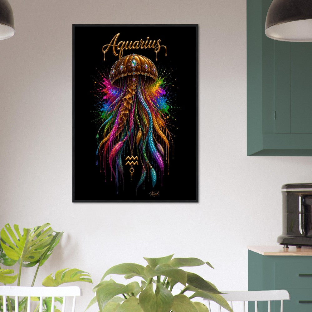 Aquarius Neon Zodiac Jellyfish Poster, Colorful Wall Art, Zodiac Gift for Her, Danish Art Studio