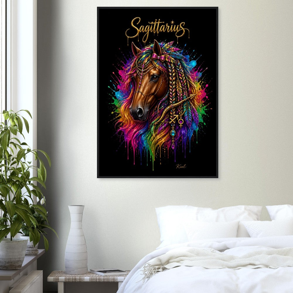 Sagittarius Neon Zodiac Horse Poster, Colorful Wall Art, Zodiac Gift for Her, Danish Art Studio