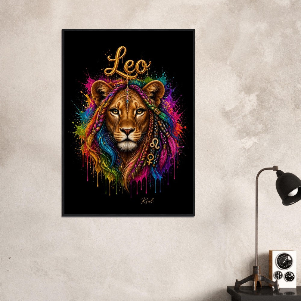 Leo Neon Zodiac Lion Poster, Colorful Wall Art, Artistic Astrology Canvas, Zodiac Gift for Her, Danish Art Studio