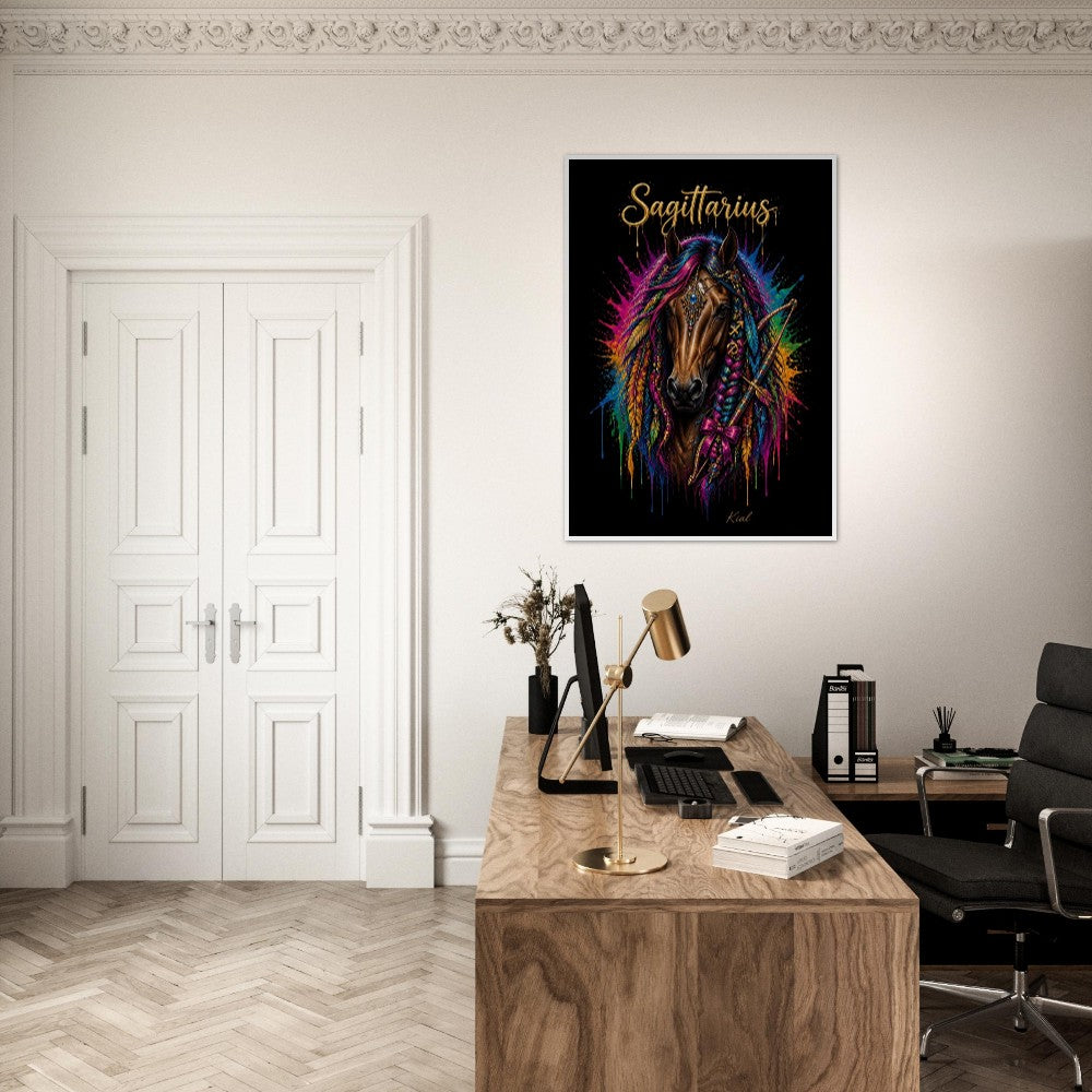 Sagittarius Neon Zodiac Horse Poster, Colorful Wall Art, Zodiac Gift for Him, Danish Art Studio