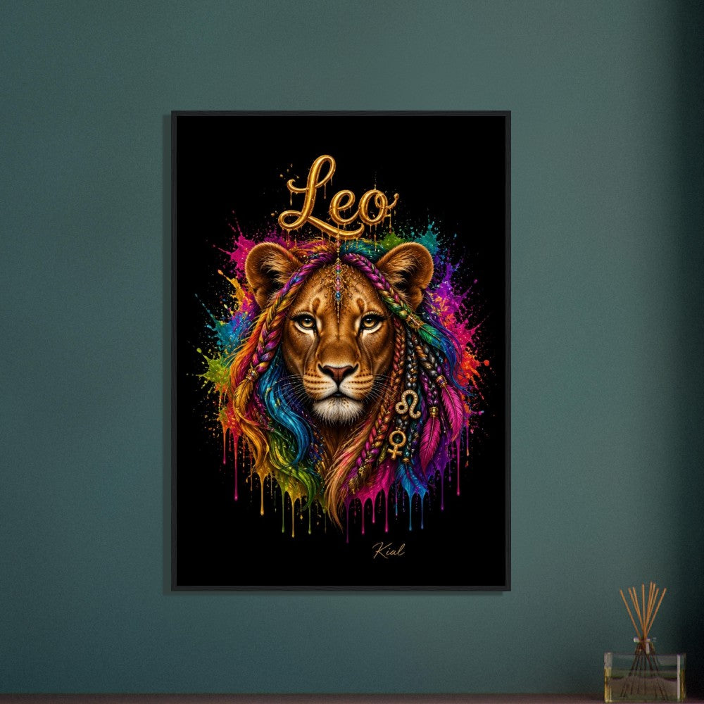 Leo Neon Zodiac Lion Poster, Colorful Wall Art, Artistic Astrology Canvas, Zodiac Gift for Her, Danish Art Studio