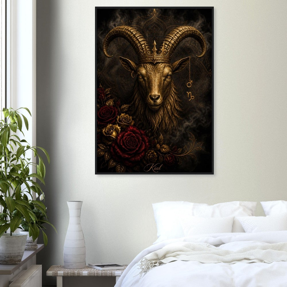 Capricorn Zodiac Goat Poster, Gold Wall Art, Astrology Canvas, Goat Portrait, Zodiac Gift for Him, Danish Art Studio