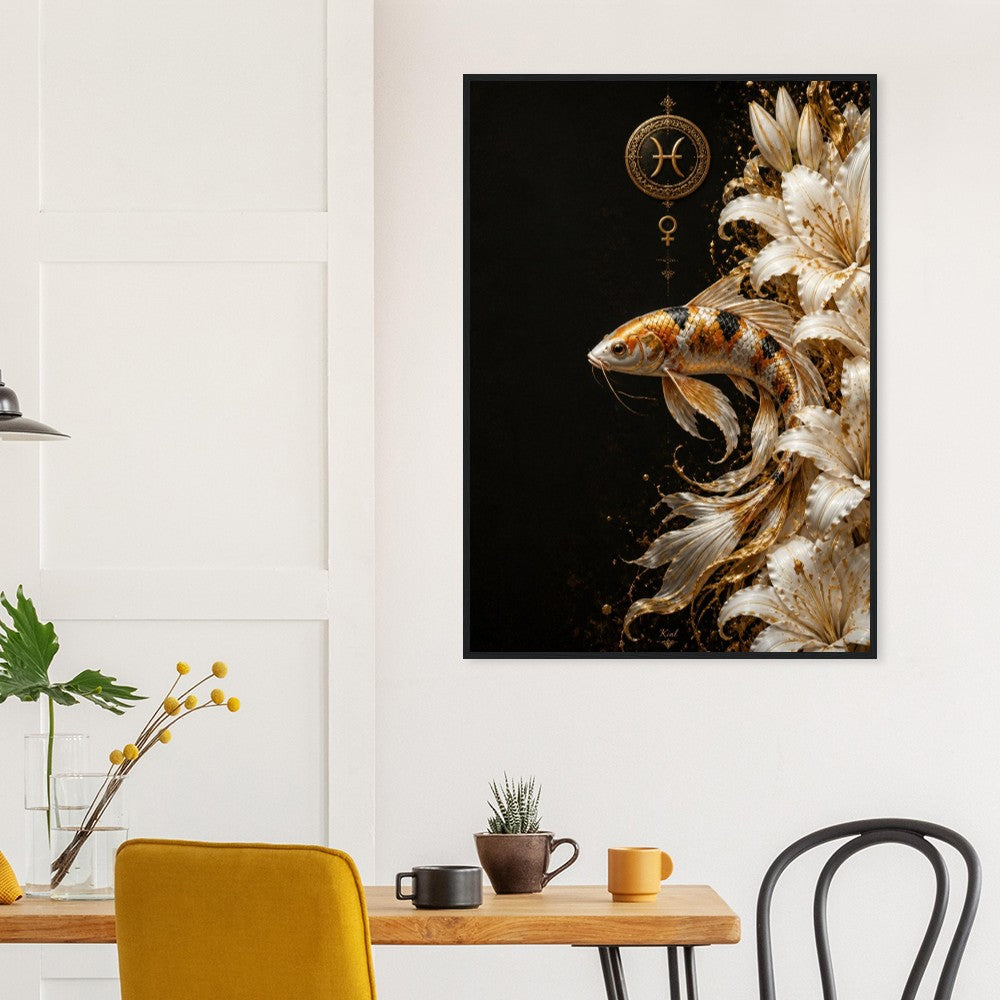 Pisces Zodiac Koi Poster, Gold Wall Art, Astrology Canvas, Koi Portrait, Zodiac Gift for Her, Danish Art Studio