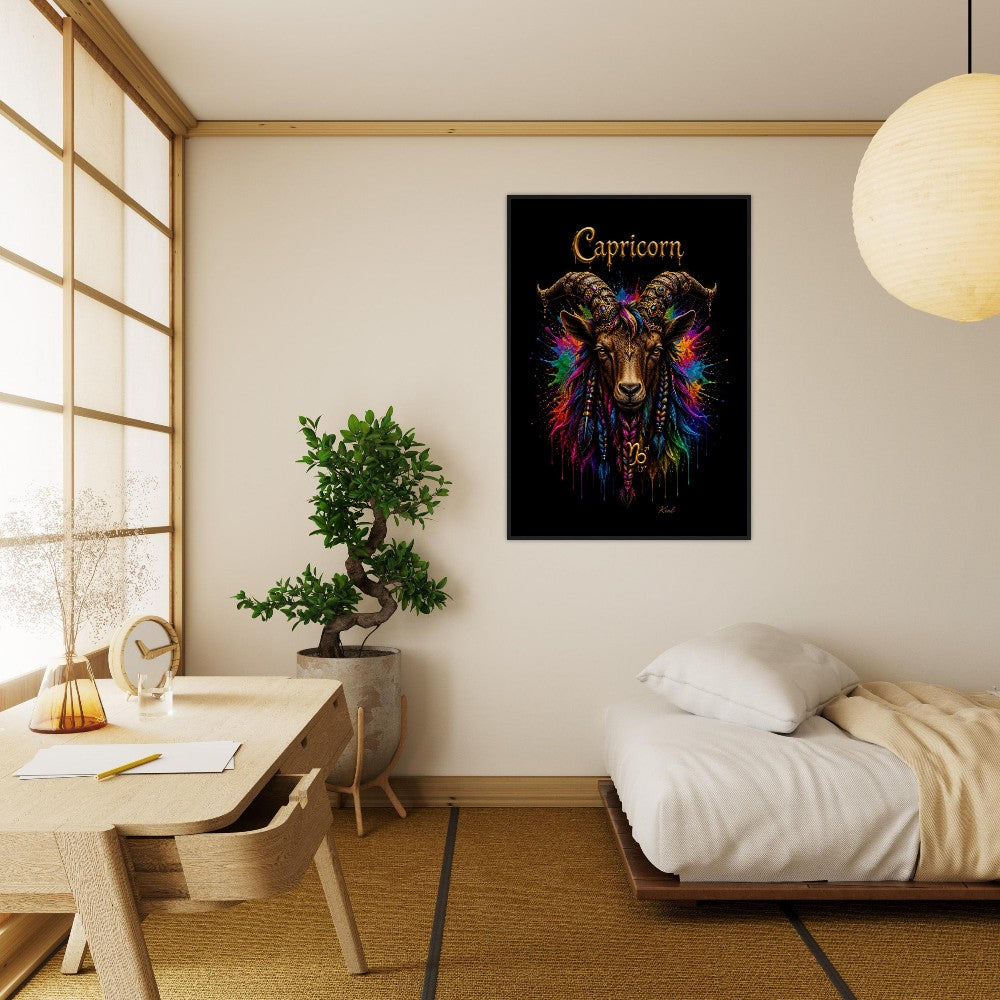 Capricorn Neon Zodiac Goat Poster, Colorful Wall Art, Artistic Astrology Canvas, Zodiac Gift for Him, Danish Art Studio