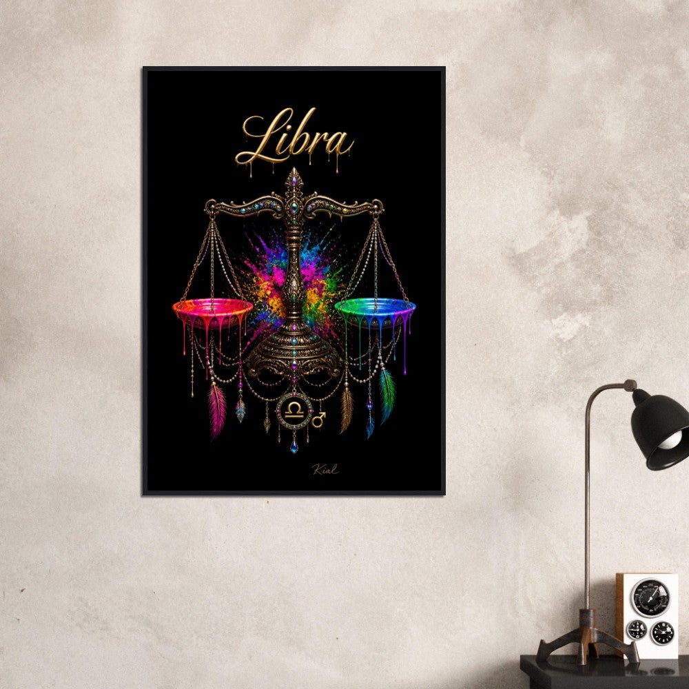 Libra Neon Zodiac Scales Poster, Colorful Wall Art, Artistic Astrology Canvas, Zodiac Gift for Him, Danish Art Studio
