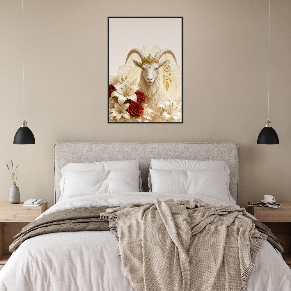 Capricorn Zodiac Goat Poster, Gold Wall Art, Astrology Canvas, Goat Portrait, Zodiac Gift for Her, Danish Art Studio