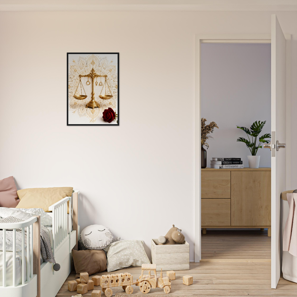 Libra Zodiac Scales Poster, Gold Wall Art, Astrology Canvas, Scales Portrait, Zodiac Gift for Her, Danish Art Studio