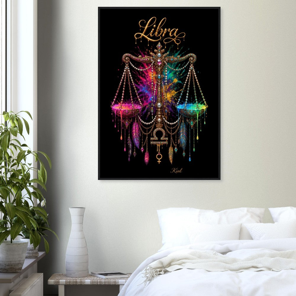 Libra Neon Zodiac Scales Poster, Colorful Wall Art, Artistic Astrology Canvas, Zodiac Gift for Her, Danish Art Studio