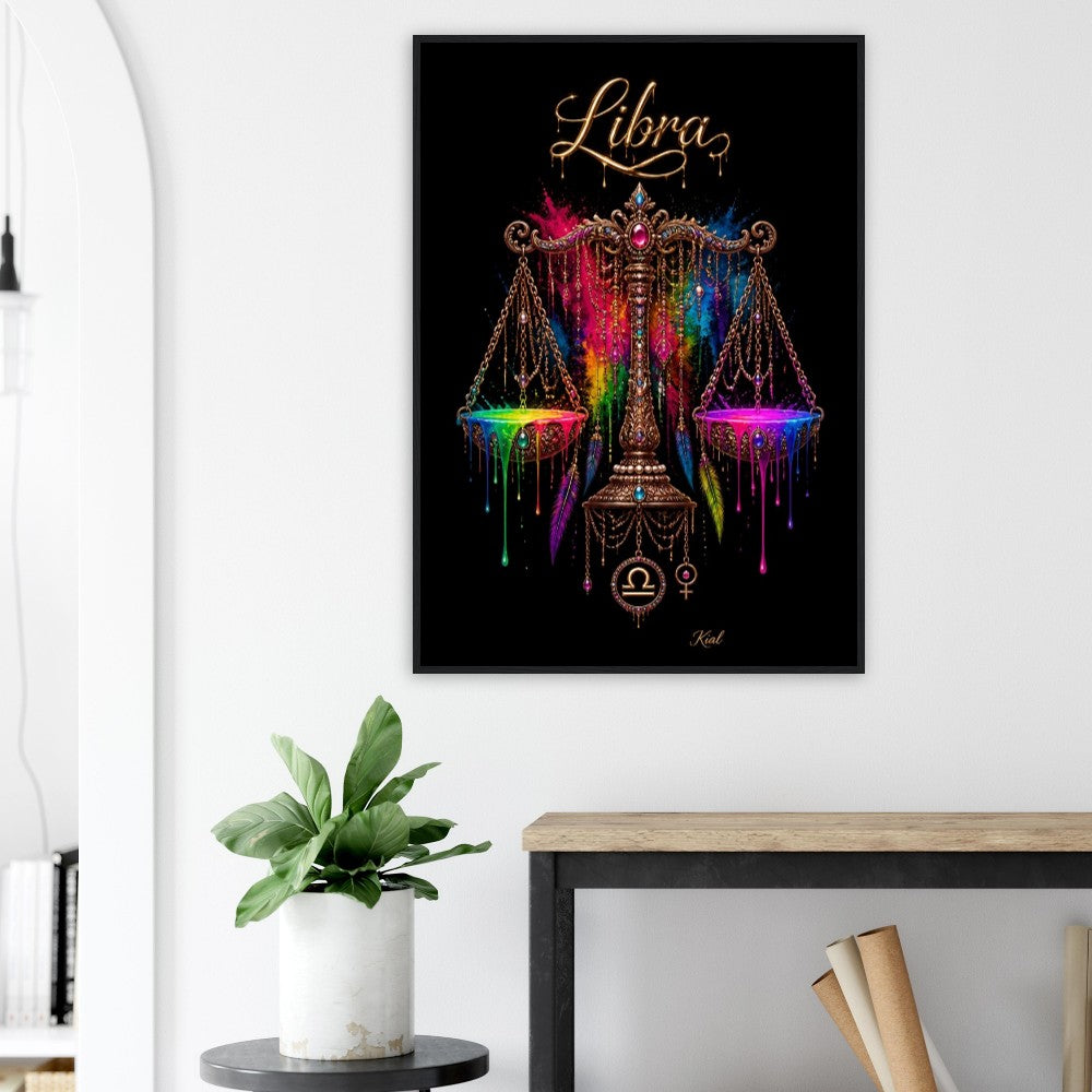 Libra Neon Zodiac Scales Poster, Colorful Wall Art, Artistic Astrology Canvas, Zodiac Gift for Her, Danish Art Studio