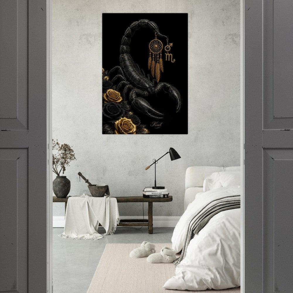 Scorpio Zodiac Scorpion Poster, Gold Wall Art, Zodiac Gift for Him, Danish Art Studio