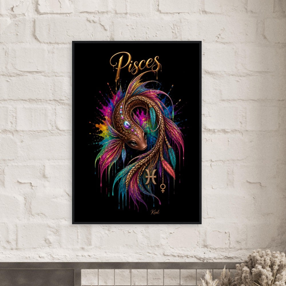 Pisces Neon Zodiac Koi Poster, Colorful Wall Art, Artistic Astrology Canvas, Zodiac Gift for Her, Danish Art Studio