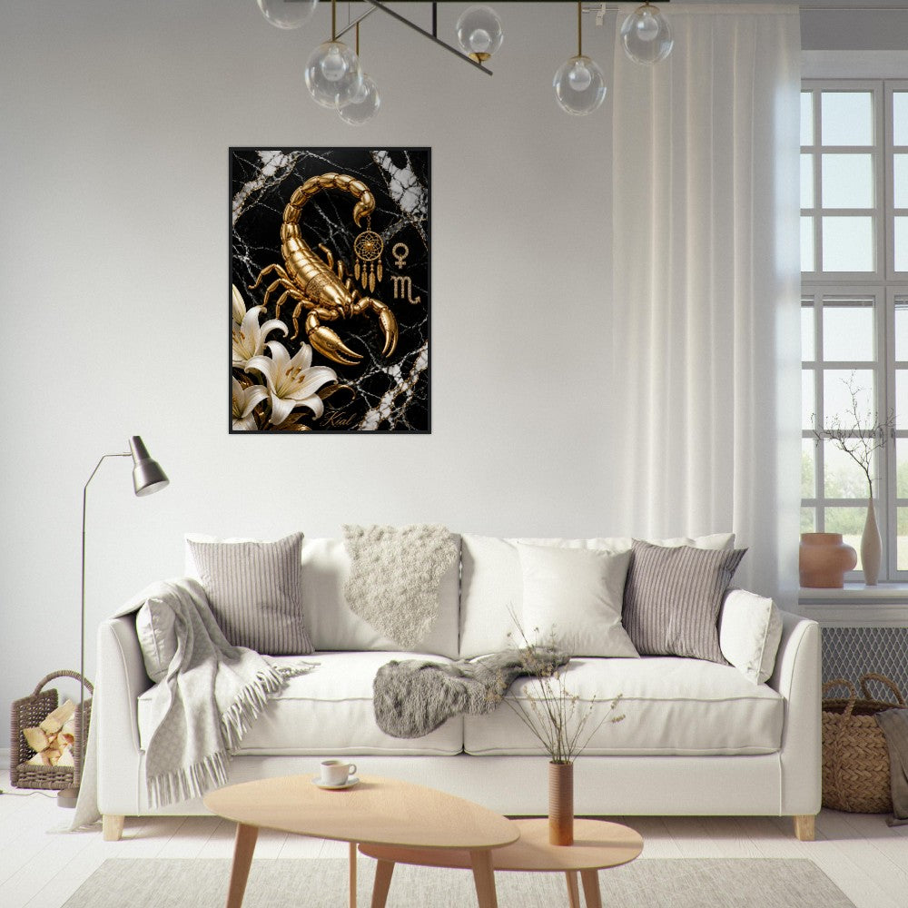 Scorpio Zodiac Scorpion Poster, Gold Wall Art, Zodiac Gift for Her, Danish Art Studio