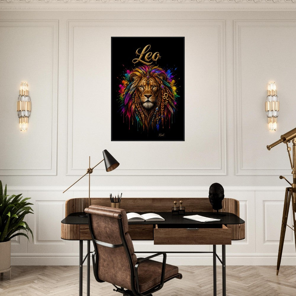 Leo Neon Zodiac Lion Poster, Colorful Wall Art, Artistic Astrology Canvas, Zodiac Gift for Him, Danish Art Studio