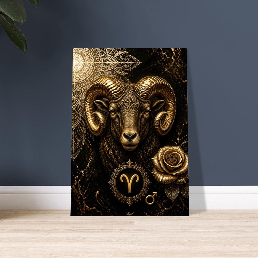 Aries Zodiac Ram Poster, Gold Wall Art, Astrology Canvas, Ram Portrait, Zodiac Gift for Him, Danish Art Studio