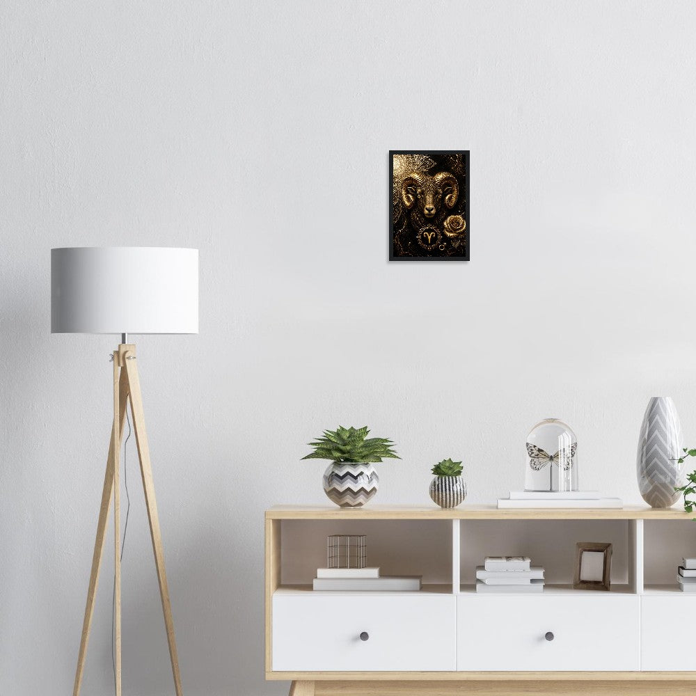 Aries Zodiac Ram Poster, Gold Wall Art, Astrology Canvas, Ram Portrait, Zodiac Gift for Him, Danish Art Studio