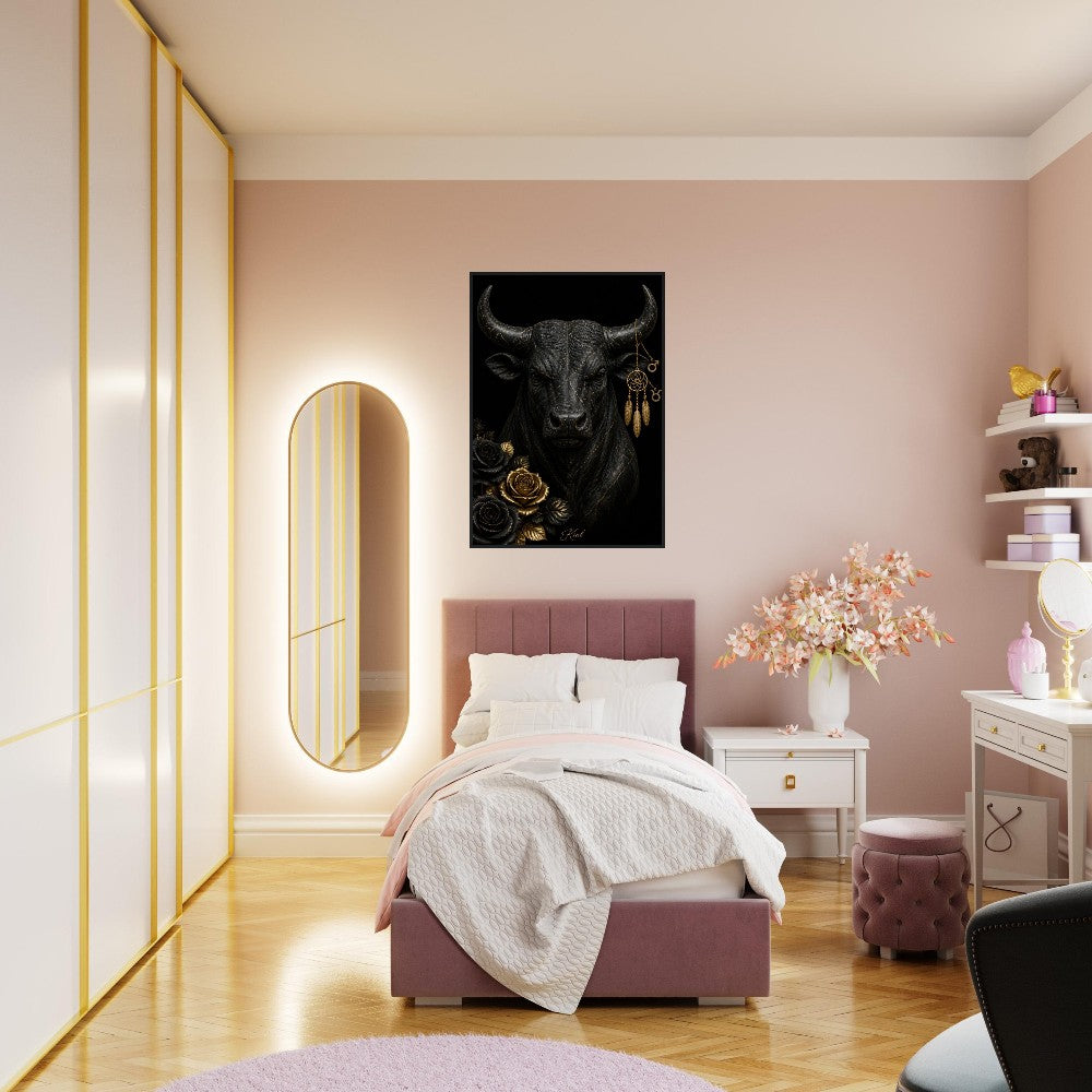 Taurus Zodiac Bull Poster, Gold Wall Art, Astrology Canvas, Bull Portrait, Zodiac Gift for Him, Danish Art Studio