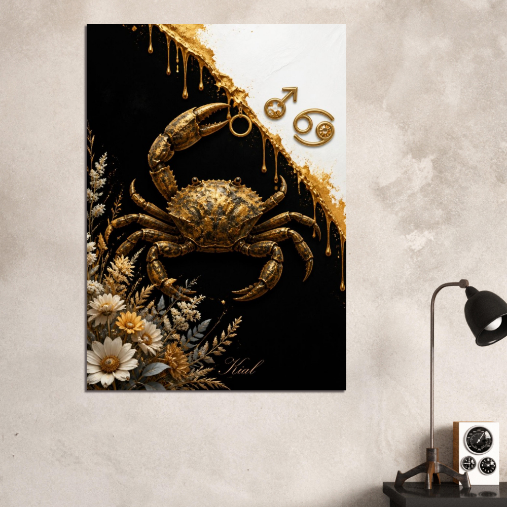 Cancer Zodiac Crab Poster, Gold Wall Art, Astrology Canvas, Crab Portrait, Zodiac Gift for Him Danish Art Studio