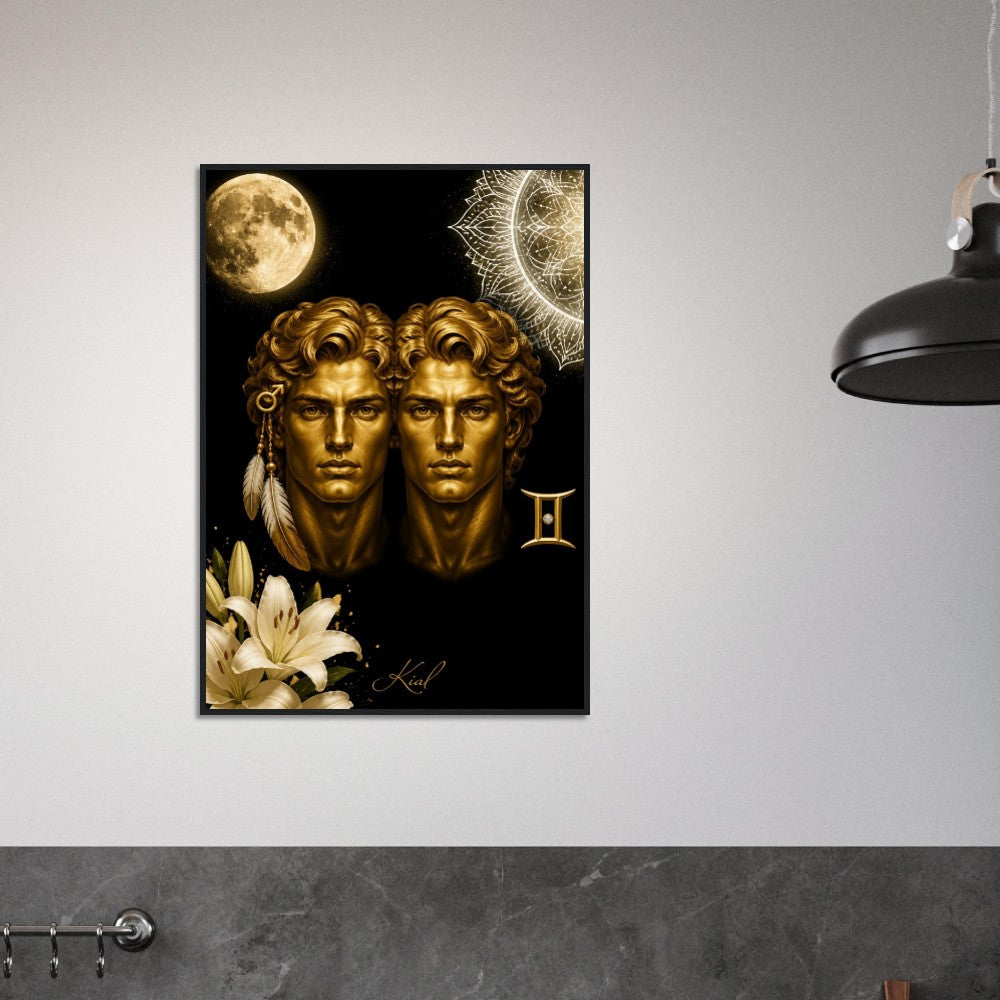 Gemini Zodiac Twins Poster, Gold Wall Art, Astrology Canvas, Twins Portrait, Zodiac Gift for Him, Danish Art Studio