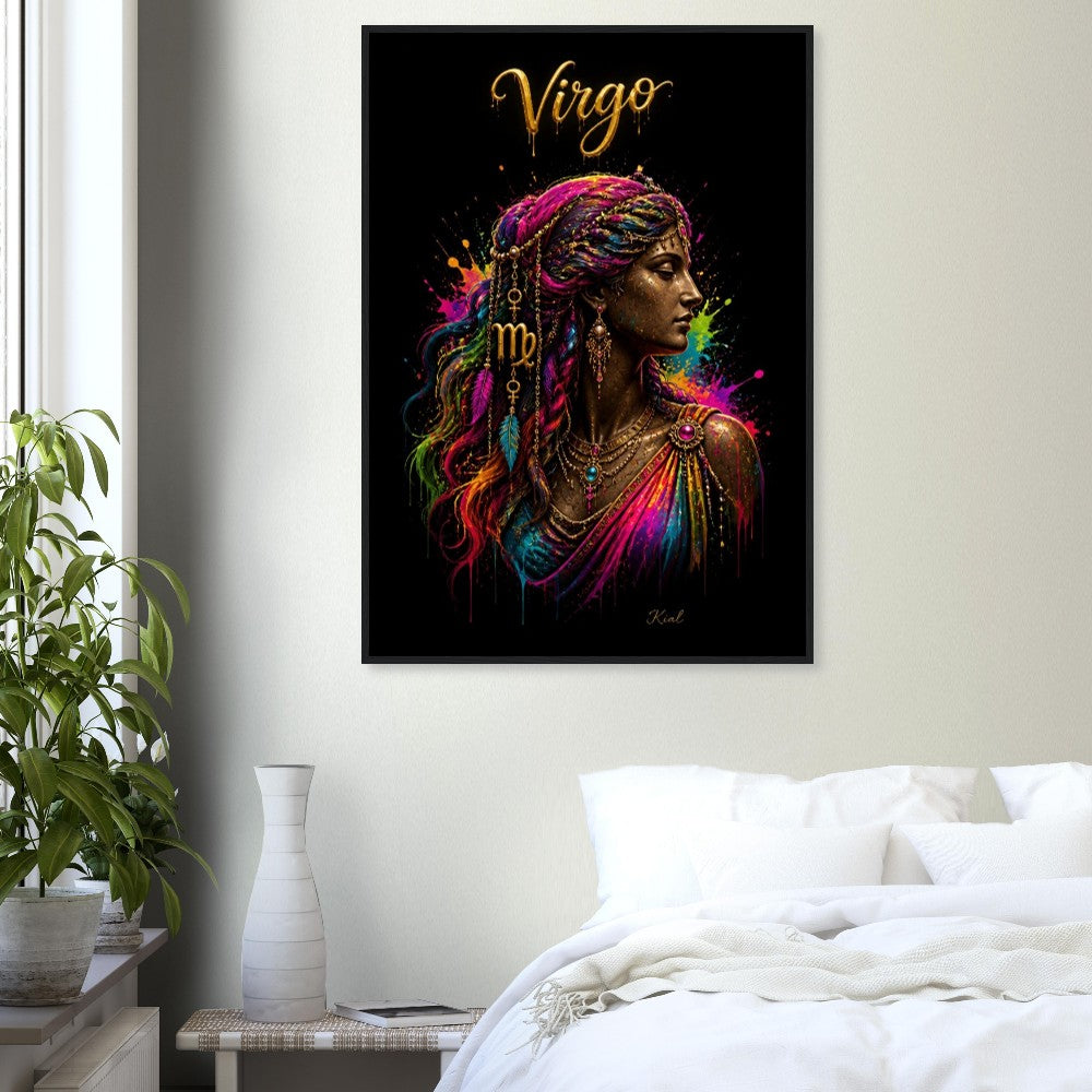Virgo Neon Zodiac Maiden Poster, Colorful Wall Art, Artistic Astrology Canvas, Zodiac Gift for Her, Danish Art Studio