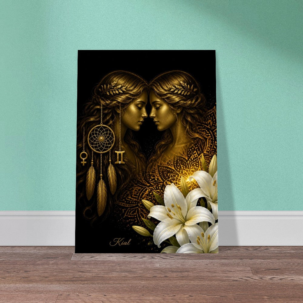 Gemini Zodiac Twins Poster, Gold Wall Art, Astrology Canvas, Twins Portrait, Zodiac Gift for Her, Danish Art Studio