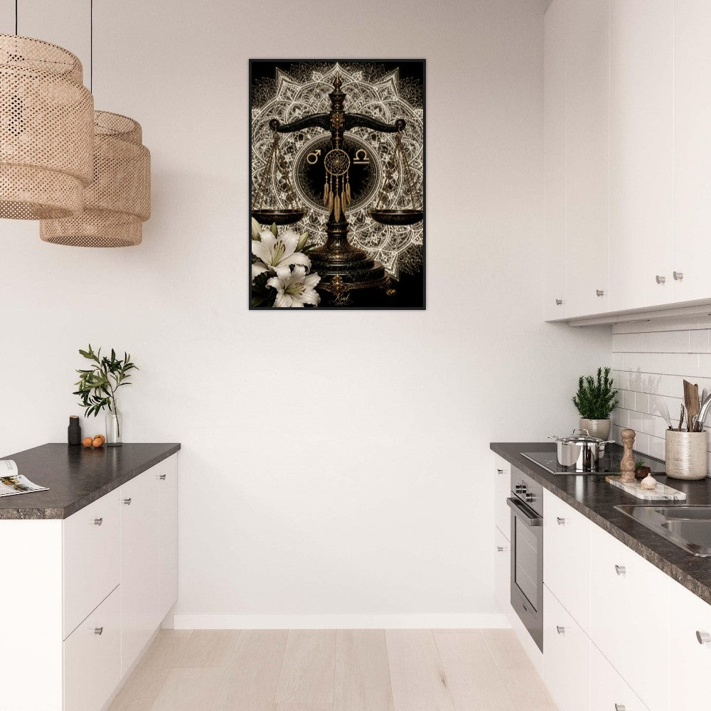 Libra Zodiac Scales Poster, Gold Wall Art, Astrology Canvas, Scales Portrait, Zodiac Gift for Him, Danish Art Studio