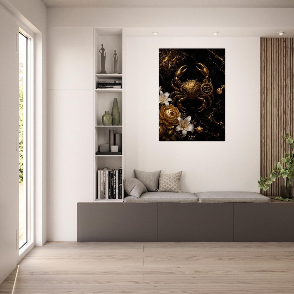 Cancer Zodiac Crab Poster, Gold Wall Art, Astrology Canvas, Crab Portrait, Zodiac Gift for Him, Danish Art Studio