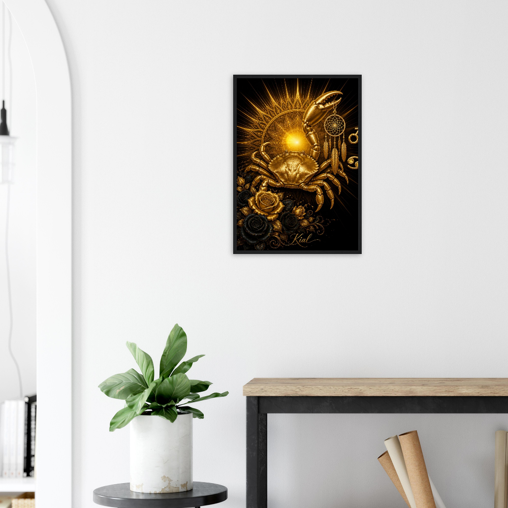 Cancer Zodiac Crab Poster, Gold Wall Art, Astrology Canvas, Crab Portrait, Zodiac Gift for Him, Danish Art Studio