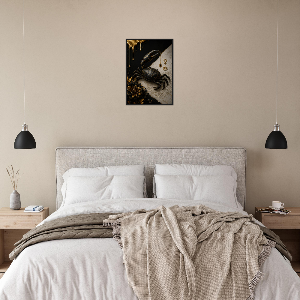Cancer Zodiac Crab Poster, Gold Wall Art, Astrology Canvas, Crab Portrait, Zodiac Gift for Her, Danish Art Studio