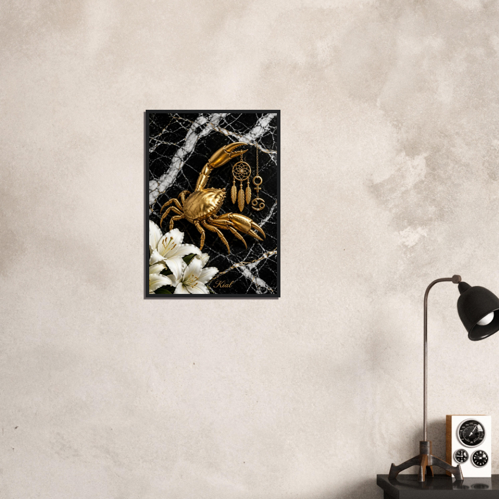 Cancer Zodiac Crab Poster, Gold Wall Art, Astrology Canvas, Crab Portrait, Zodiac Gift for Her, Danish Art Studio