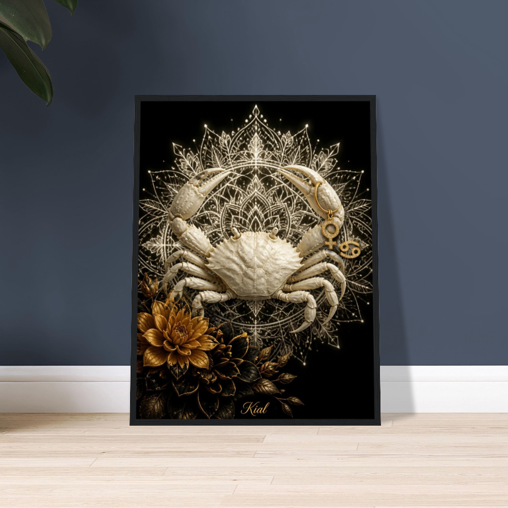 Cancer Zodiac Crab Poster, Gold Wall Art, Astrology Canvas, Crab Portrait, Zodiac Gift for Her, Danish Art Studio