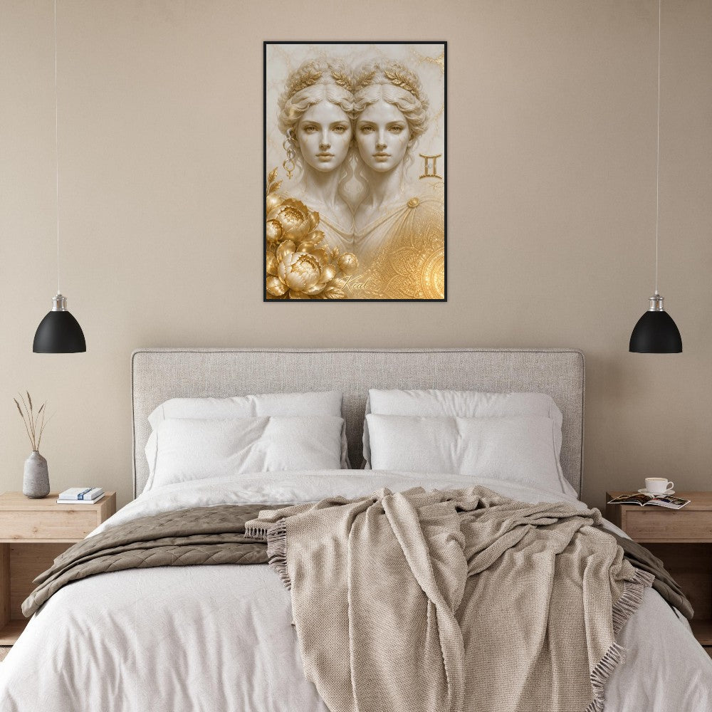 Wall artGemini Zodiac Twins Poster, Gold Wall Art, Astrology Canvas, Twins Portrait, Zodiac Gift for Her, Danish Art Studio
