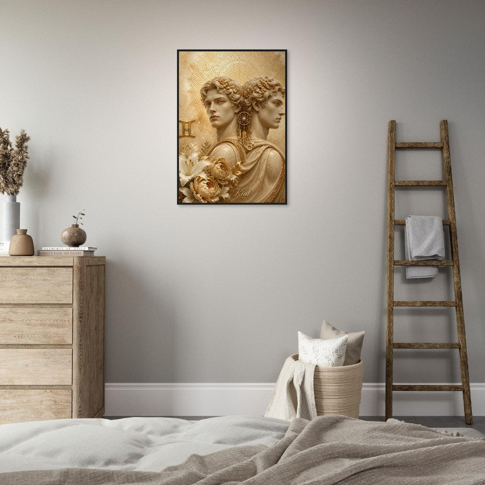 Gemini Zodiac Twins Poster, Gold Wall Art, Astrology Canvas, Twins Portrait, Zodiac Gift for Him, Danish Art Studio