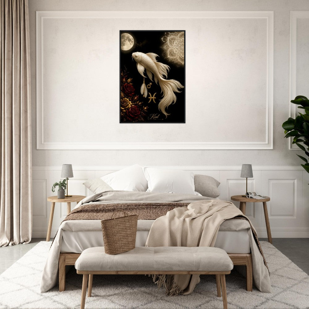 Pisces Zodiac Koi Poster, Gold Wall Art, Astrology Canvas, Koi Portrait, Zodiac Gift for Him, Danish Art Studio