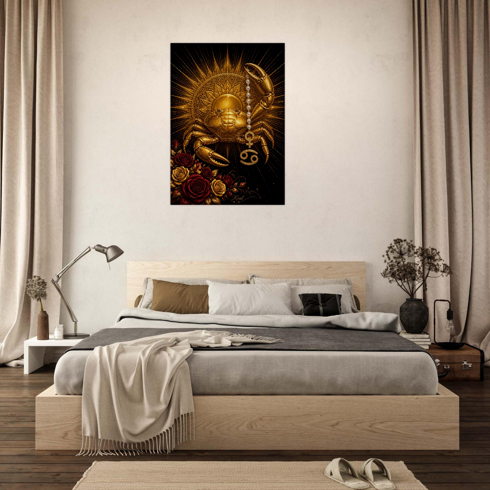 Cancer Zodiac Crab Poster, Gold Wall Art, Astrology Canvas, Crab Portrait, Zodiac Gift for Her, Danish Art Studio